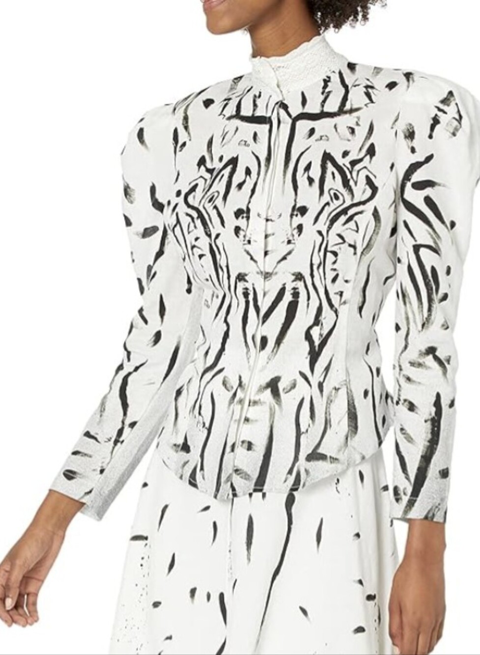 Making The Cut White & Black Patterned Linen/Cotton Top Sz M By Gary Graham